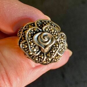 Vintage Sterling Silver Rose Ring Thailand Size 7 Floral Statement